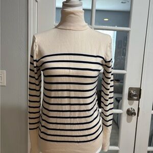 Zara Cream Turtleneck Sweater with Navy Stripes